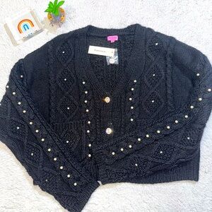 Black Sweater with Pearl & rhinestones Detailing